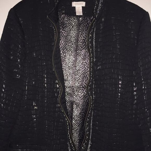 Chico's Alligator Pattern Black Jacket Size 2 - Picture 6 of 7